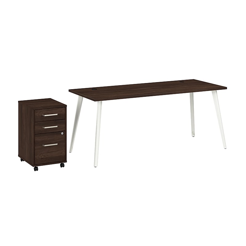 Bush Business Furniture Vista 72"W Desk with 3 Drawer Mobile File Cabinet, Black Walnut (VST001BWSU) image 1