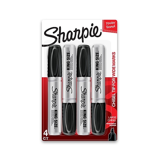 Sharpie Permanent Markers, Chisel Tip, Black Ink, Pack Of 4 Markers
