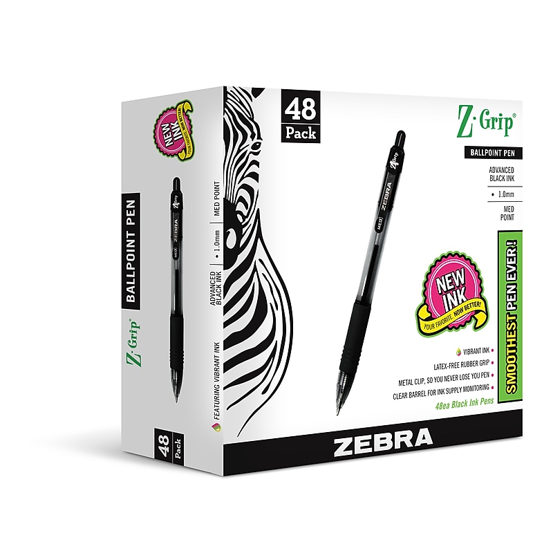 Zebra Z-Grip Retractable Ballpoint Pen, Medium Point, 1.0mm, Black Ink, 48 Pack (22148) image 1