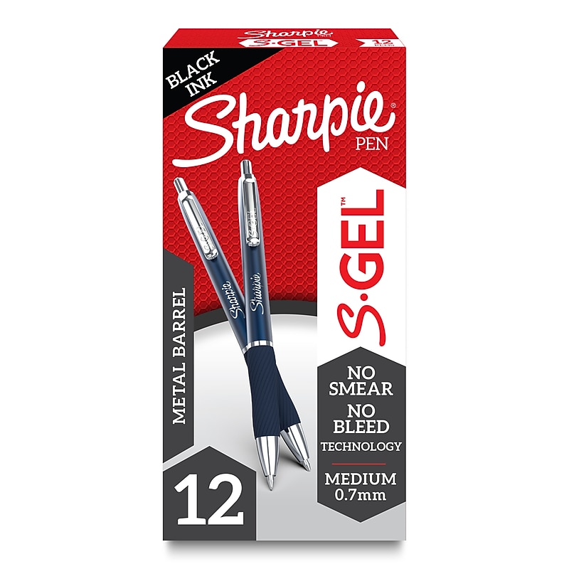 Sharpie S-Gel Metal Retractable Gel Pens, 0.7 mm, Medium Point, Black Ink, 12/Pack (2153653) image 1
