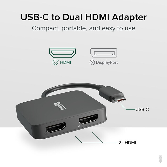 Plugable USB-C to HDMI Adapter, Male to Female/Female, Black (USBC