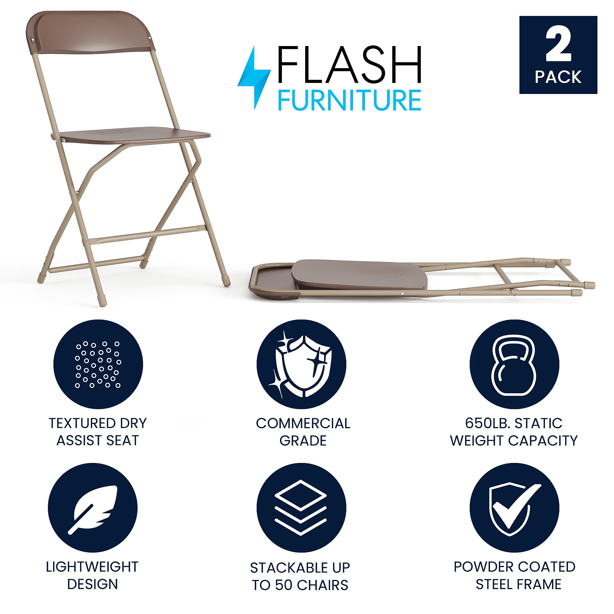 Flash Furniture HERCULES Plastic Folding Chair, Brown, 2/Pack (2LEL3BRN) Sansujyuku sansujyuku.com