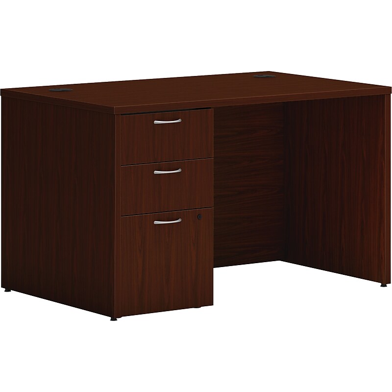 HON Mod 48"W Single-Pedestal Desk, Traditional Mahogany (HLPLDS4830BBFTM1) image 1