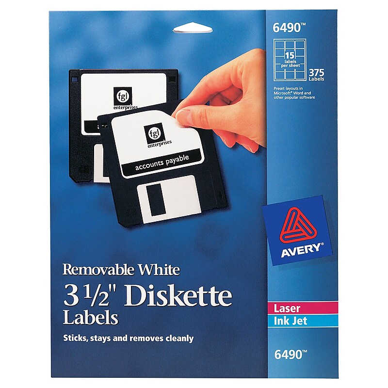 Avery Laser/Inkjet Media Labels, 2" x 2-11/16", White, 15/Sheet, 25 Sheets/Pack (6490) image 1