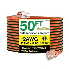 GoGreen Power 50' Indoor/Outdoor Extension Cord, 12 AWG, Orange