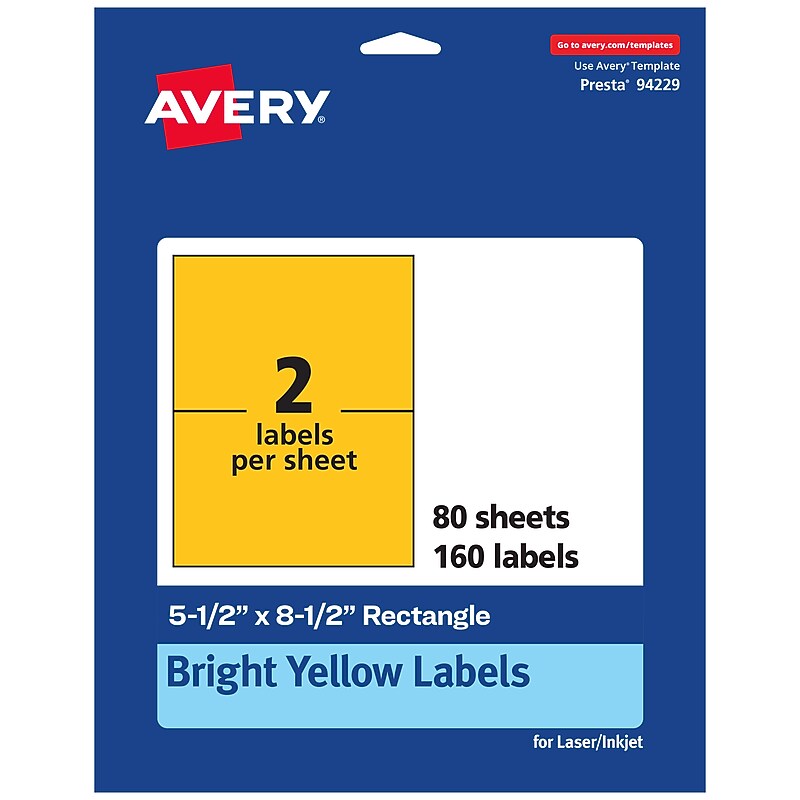 Avery Laser/Inkjet Rectangle Multipurpose Labels, 5.5" x 8.5", Bright Yellow, 160/Box (94229) image 1