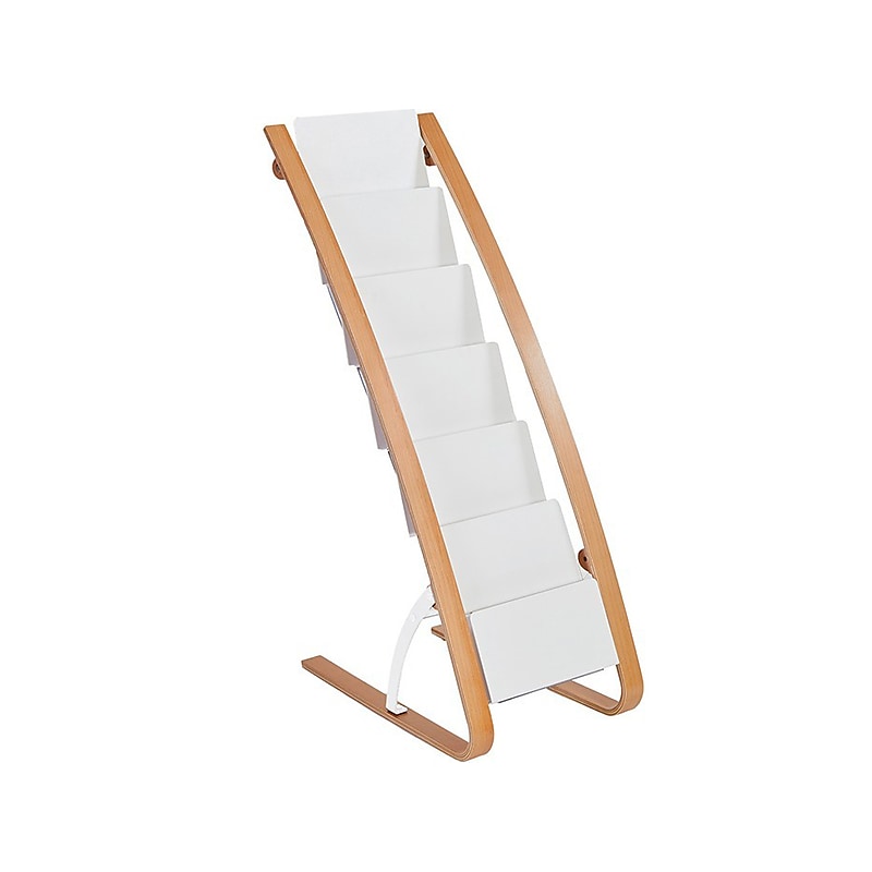 Alba Literature Holder, 8.3" x 11.7", White/Wood, Steel/ABS (DDEXPO6W BC) image 1