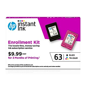 HP 63 Black & Tricolor Instant Ink Cartridges with 3 Months of Instant Ink Subscription: ink auto-delivery only when you need it