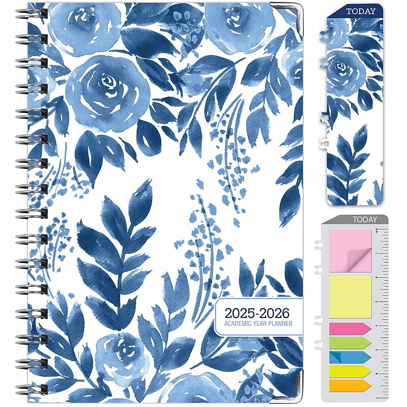 2025-2026 Global Printed Products Blue Bloom 5.5" x 8" Academic Weekly & Monthly Planner, Paper Cover, Multicolor (RET26-58-02) image 1