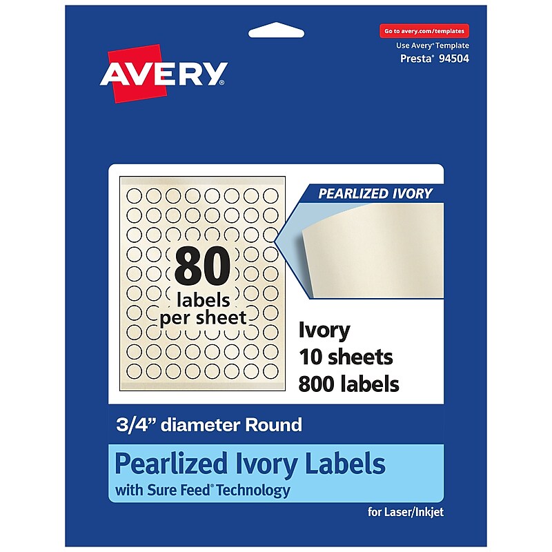 Avery Laser/Inkjet Round Multipurpose Labels, 0.75" Dia., Ivory, 800 Labels/Pack (94504) image 1