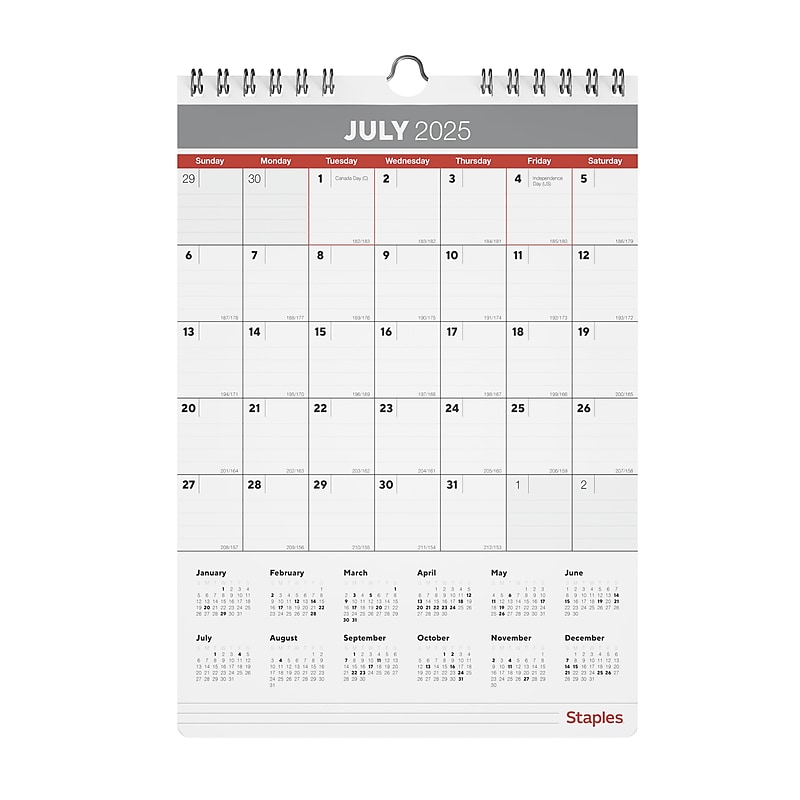 2025-2026 Staples 8" x 11" Academic Monthly Calendar, Gray/Red (ST62815-25) image 1