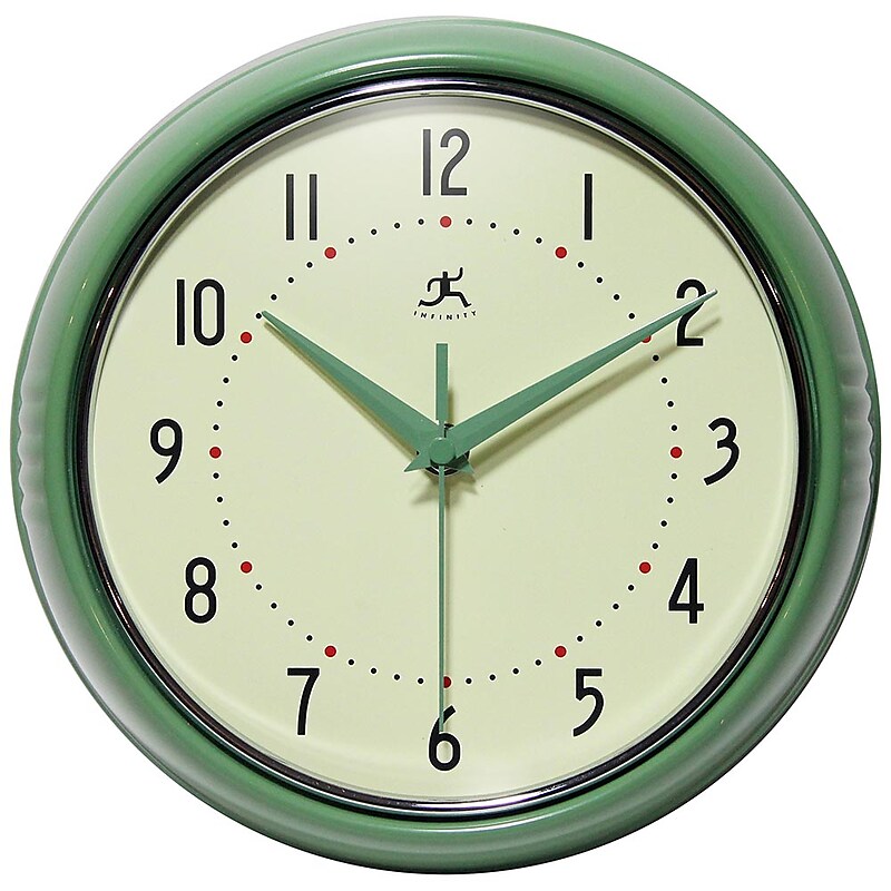 Infinity Instruments Round Retro Wall Clock, Aluminum, 9.5" (10940-GREEN) image 1