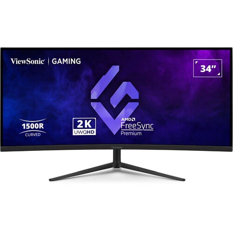ViewSonic VX 34" Curved 1440p VA 180Hz Gaming Monitor, Free Sync, HDR10, Built-In Speaker, Height Adjustable, Black (VX3418C-2K) image 1