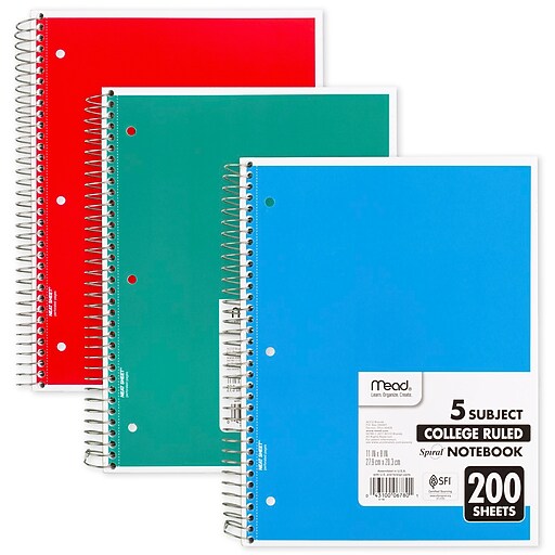 Mead 5Subject Subject Notebooks, 8.5" x 11", College Ruled, 200 Sheets