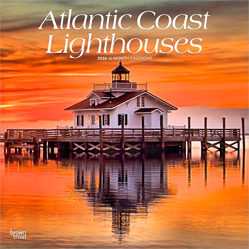 2026 BrownTrout Atlantic Coast Lighthouses 12" x 12" Monthly Wall Calendar (9798330704354) image 1