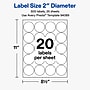 Avery Round Laser/Inkjet Multipurpose Labels, 2" Round, White, 20 Labels/Sheet, 25 Sheets/Pack (19479311228)~#|#~ADD4D264-943B-4CBB-B417B365F2493865_sc7