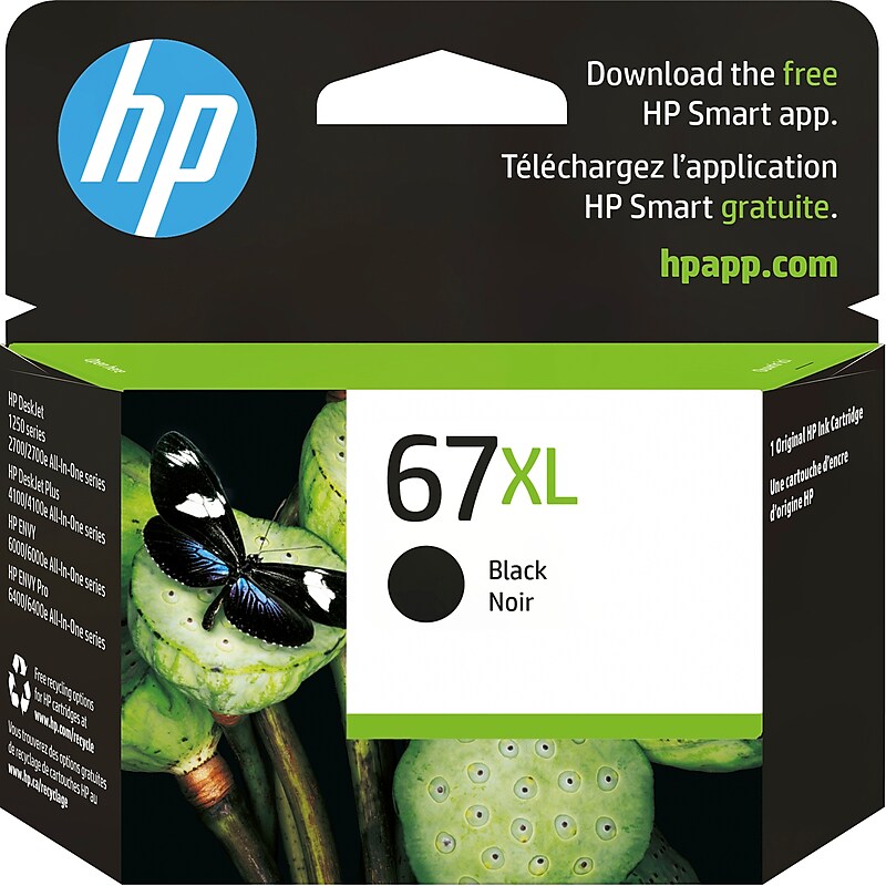 HP 67XL Black High Yield Ink Cartridge, Prints Up to 240 Pages (3YM57AN#140) image 1