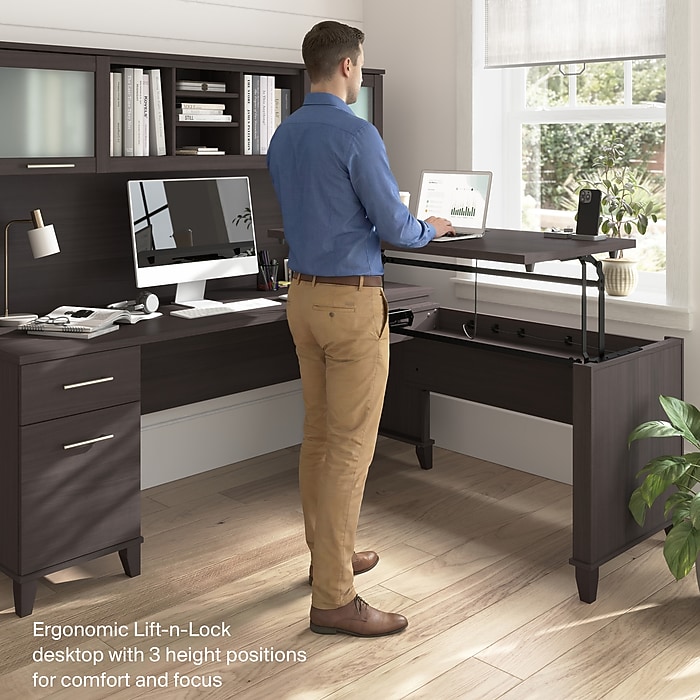 Bush Home Somerset 72W L-Shaped Sit to Stand Desk with Hutch