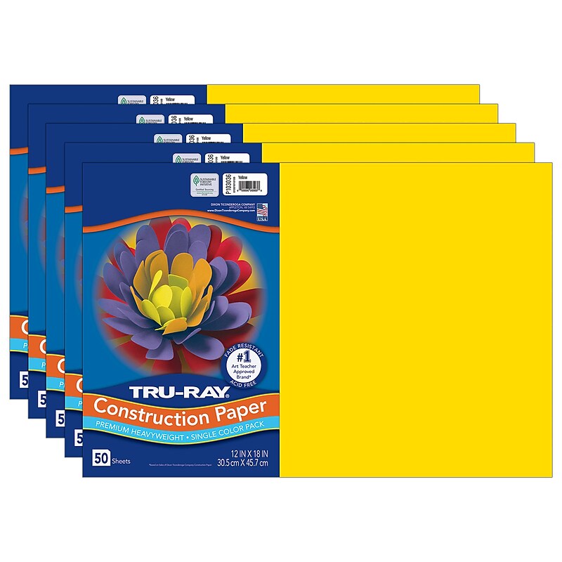 Tru-Ray 12" x 18" Construction Paper, Yellow, 50 Sheets/Pack, 5 Packs/Bundle (PAC103036-5) image 1