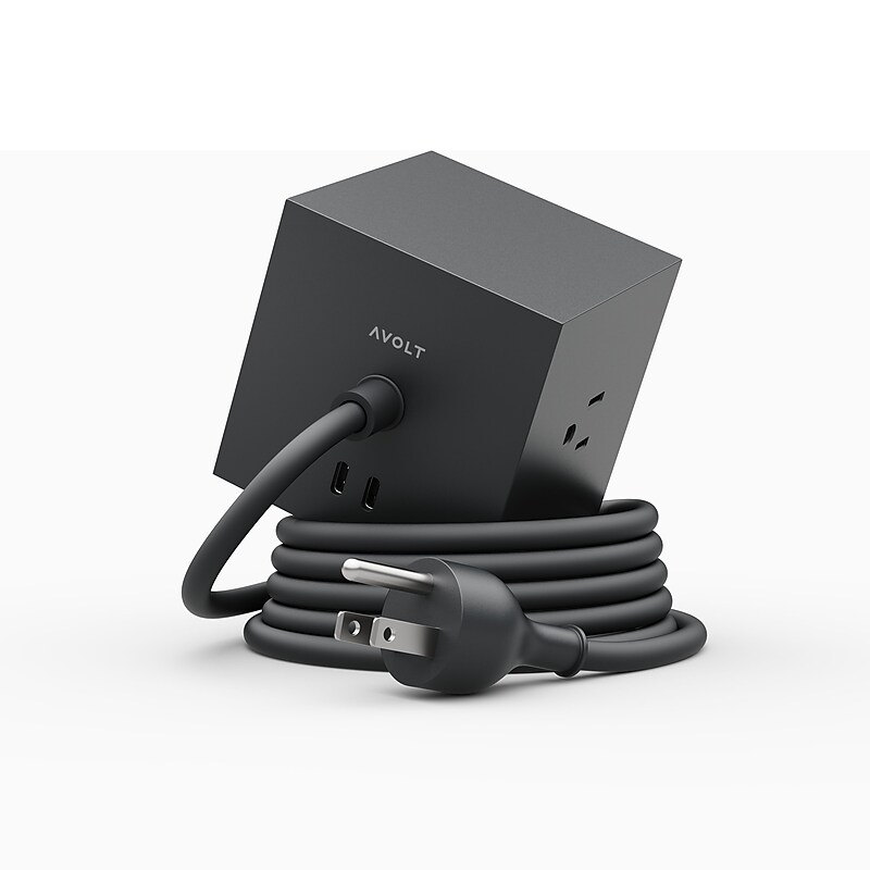 AVOLT Square 1 5.9' 3-Outlet Power Extender with USB-C, Stockholm Black (SQ1-NABC30-18SB) image 1