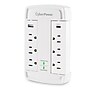 CyberPower P6WSUC15 Home Office 6-Outlet Wall Tap Surge Protector, 1-USB-C Port, 1-USB-A Port, 2400J Surge Suppression, White~#|#~AE0C5B42-62A6-4C58-B7B370D4BC8D82C1_sc7
