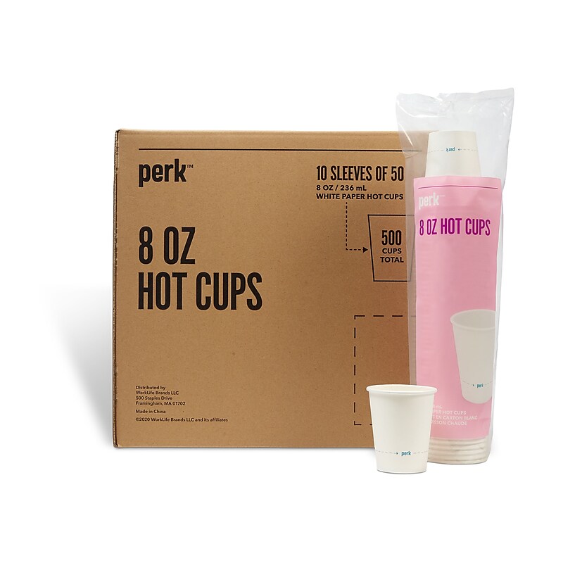 Perk™ Paper Hot Cups, 8 oz., White, 50/Sleeve, 10 Sleeves/Carton (PK59142CT) image 1