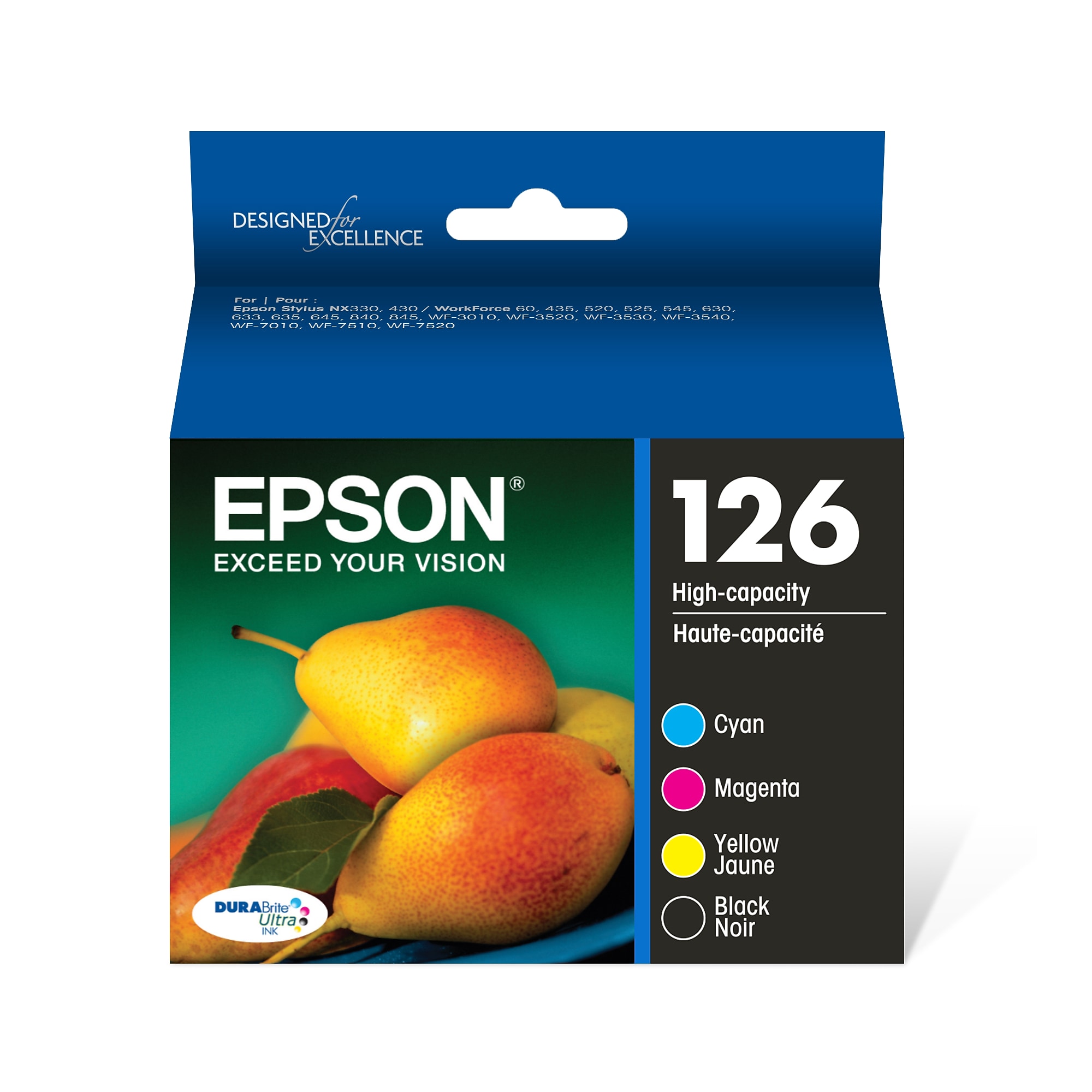 Epson T126 Black/Cyan/Magenta/Yellow High Yield Ink Cartridge, 4/Pack (T126120-BCS) Sansujyuku sansujyuku.com