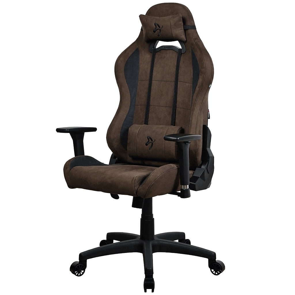 Front-left angled view of brown Arozzi Torretta racing gaming chair