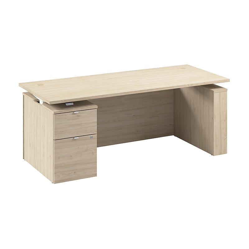 Bush Business Furniture Stratus 72"W Electric Adjustable Standing Desk with File Cabinet, Natural Elm (SUT008NE) image 1