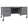 Hirsh 60"W Double-Pedestal Mobile Teacher's Desk, Platinum/White (22649)~#|#~AE1B8281-8701-4657-87933355ADC1C1F1_sc7