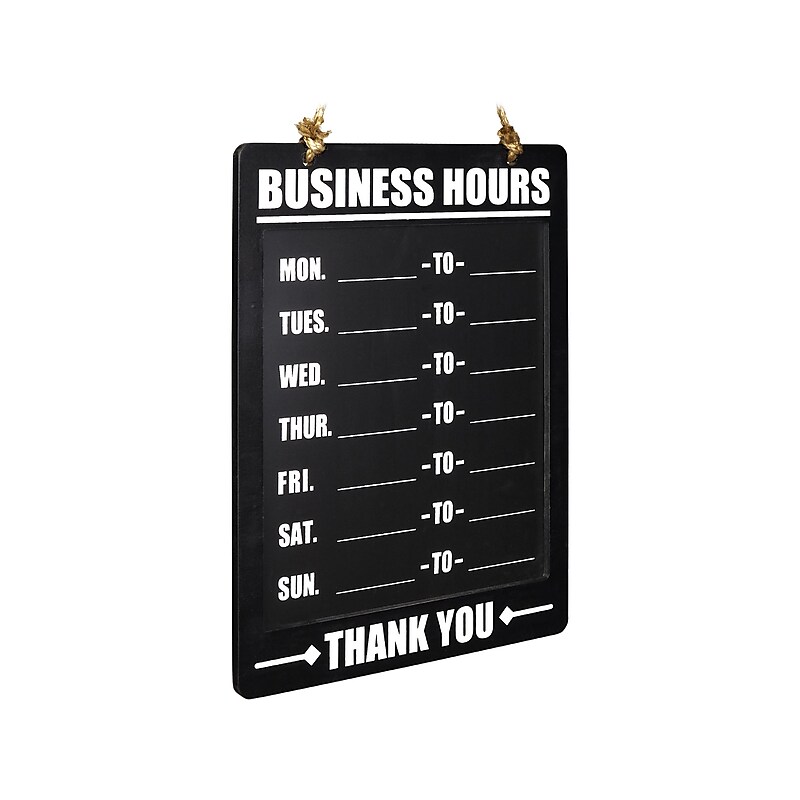 Excello Global Products Business Hours Indoor/Outdoor Hanging Chalkboard, 10" x 13.75", Black (EGP-HD-0311A-S) image 1