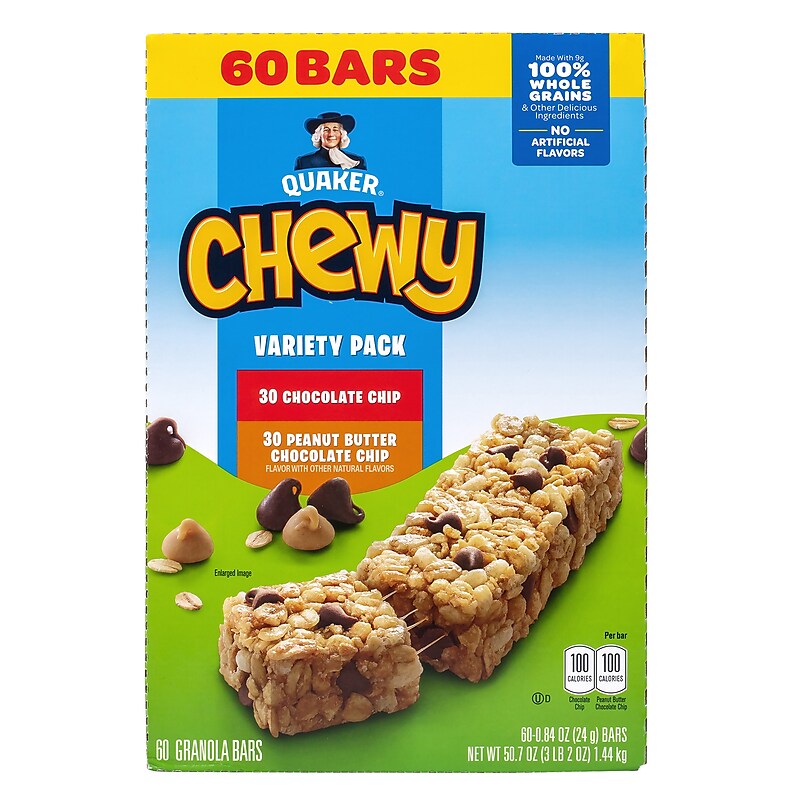 Quaker Chewy Granola Bar Variety Pack, 0.84 oz., 60 Bars/Box (220-00434) image 1