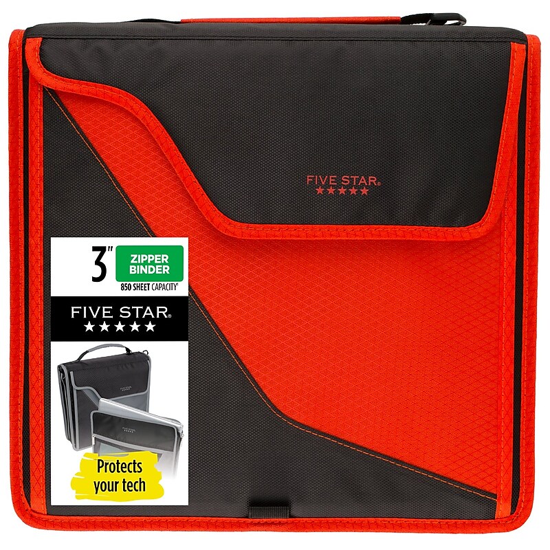 Five Star 3" 3-Ring Zipper Binder, D-Ring, Assorted Colors (29296) image 1