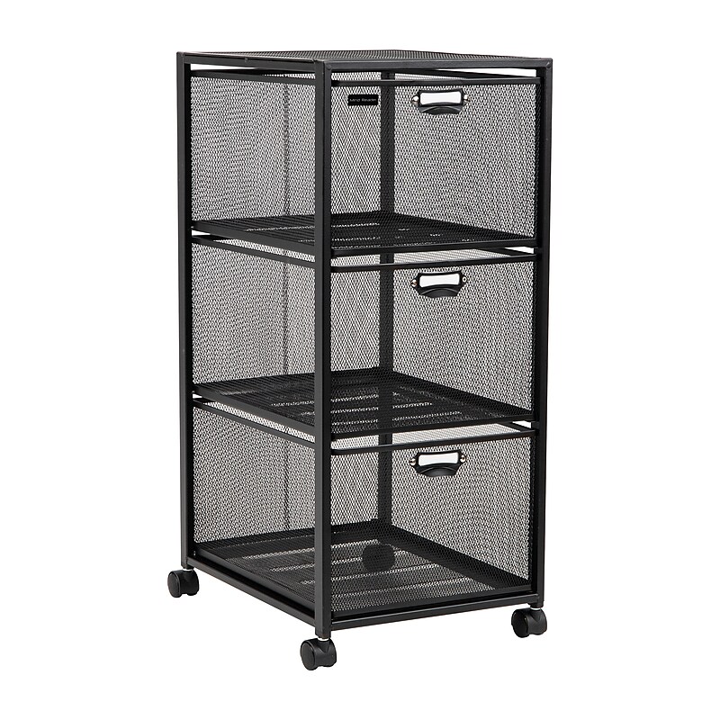 Mind Reader 3-Drawer Mobile Organizer Storage Cart with Wheels, Metal, Black (3TWHEEL-BLK) image 1