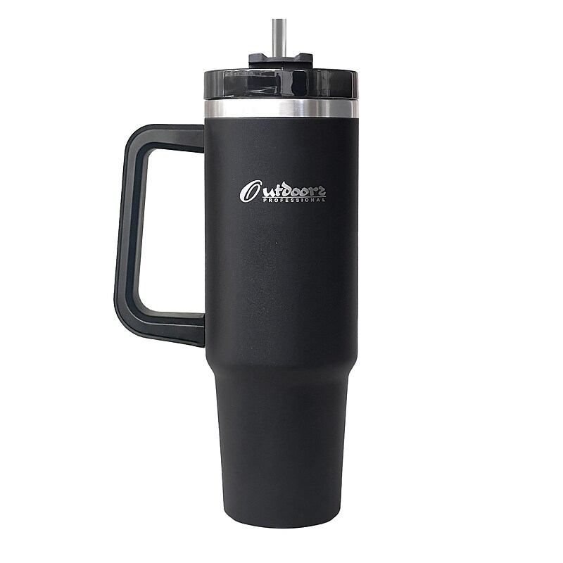 Outdoors Professional Stainless Steel Double-Walled  Tumbler with Straw, 40 oz., Black (OUTD9041) image 1