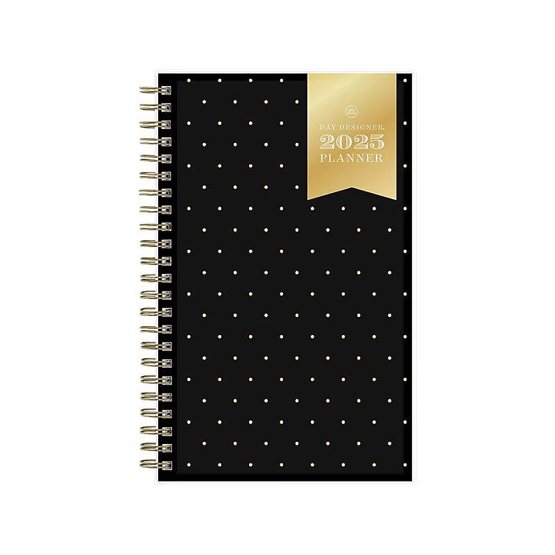 2025 Blue Sky Day Designer Swiss Dot 5" x 8" Weekly & Monthly Planner, Plastic Cover, Black/Gold (148135) image 1
