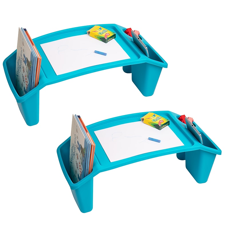 Mind Reader 10.75" x 22.25" Plastic Kids' Lap Desk Activity Tray, Blue, 2/Pack (2KIDLAP-BLU) image 1