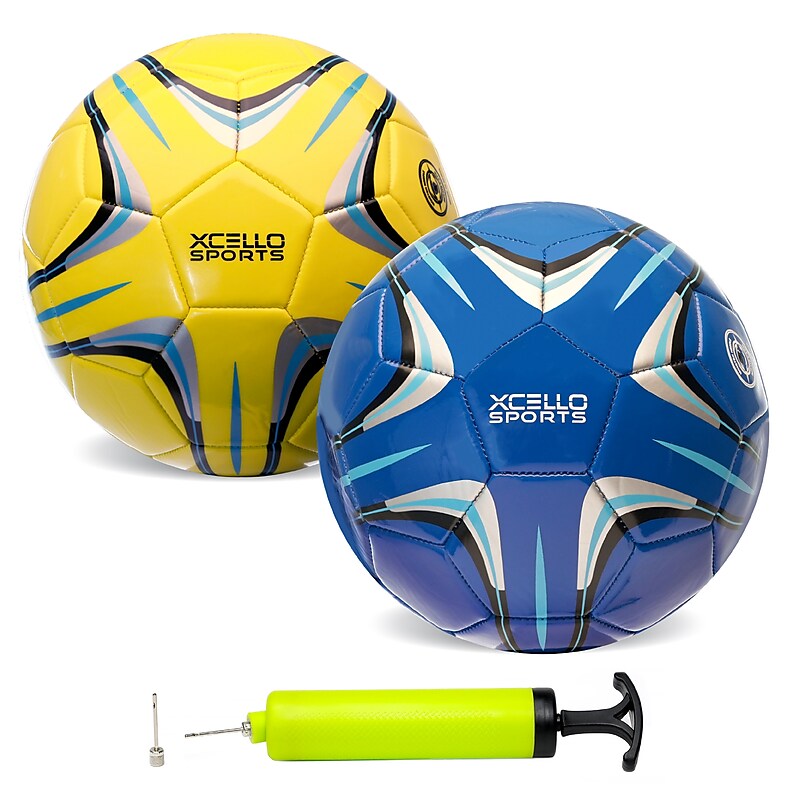 Xcello Sports Size 3 Soccer Balls with Pump, Blue/Yellow, 2/Pack (SB-S3-2-ASST-4) image 1