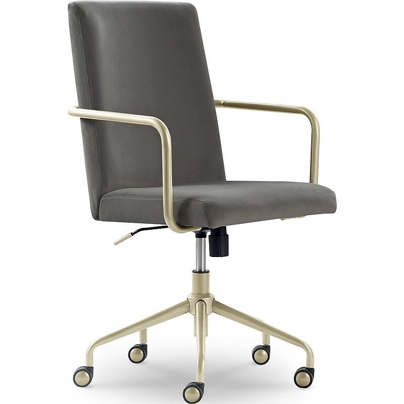 Elle Decor Giselle Fabric Computer and Desk Chair, Light Gray/Gold (CHR10058B) image 1
