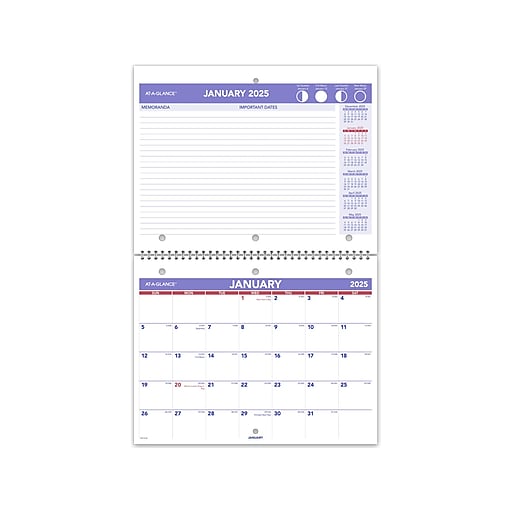 2025 ATAGLANCE 11" x 8.5" Monthly Wall Calendar, White/Purple (PM170