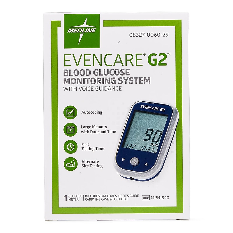 Medline EvenCare G2 Blood Glucose Monitoring System, White/Blue (MPH1545) image 1