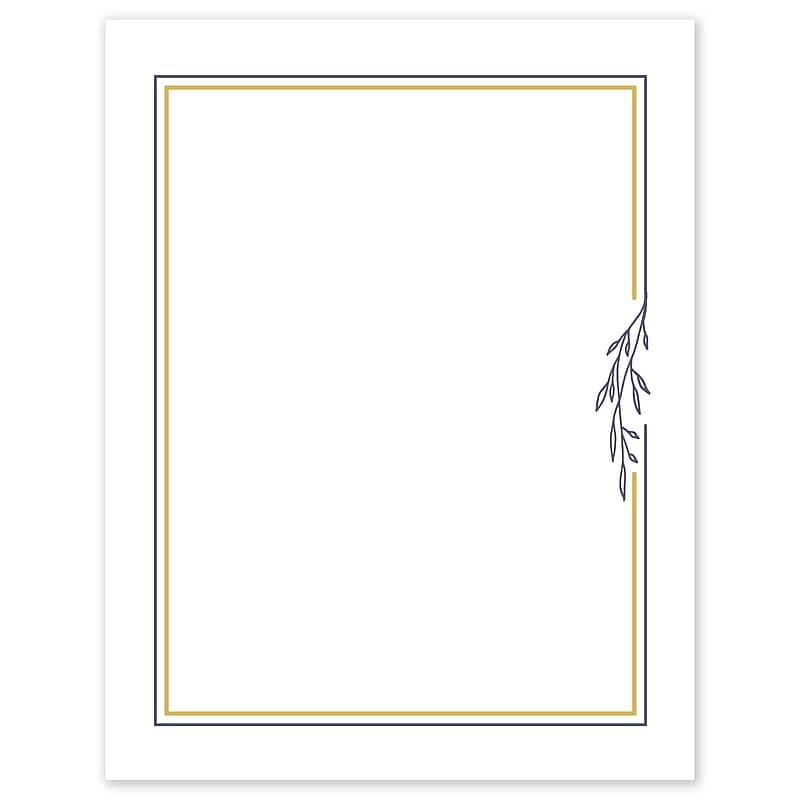 Avery Gold & Navy Border with Florals Matte Blank Card, White, 10/Pack (S00-DPJ) image 1
