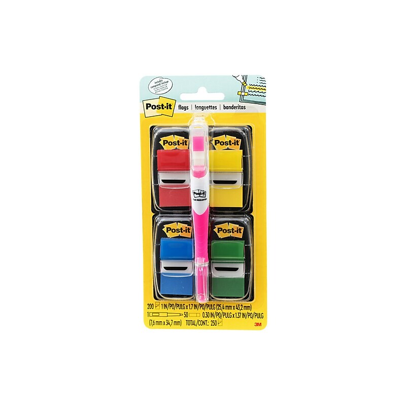 Post-it Flags Value Pack, .94" Wide, Assorted Colors, 200 Flags/Pack plus Flag + Highlighter (680-RYBGVA) image 1