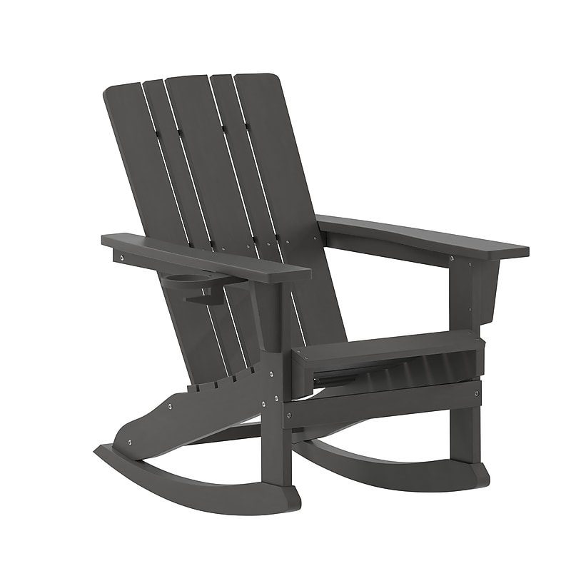 Flash Furniture Halifax Adirondack Rocking Chair with Cup Holder, Gray (LEHMP104531GY) image 1