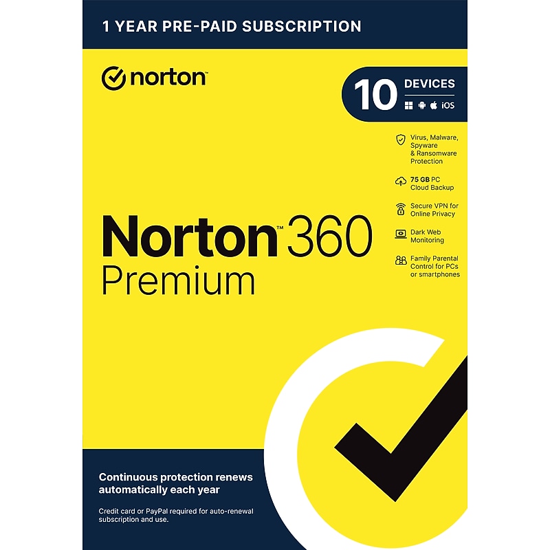 Norton 360 Premium, Antivirus software for 10 Devices with Auto-Renewal – Advanced AI Scam Protection, VPN, Dark Web Monitoring image 1