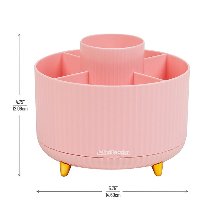 Mind Reader 5-Compartment Rotating Plastic Pen Holder, Pink