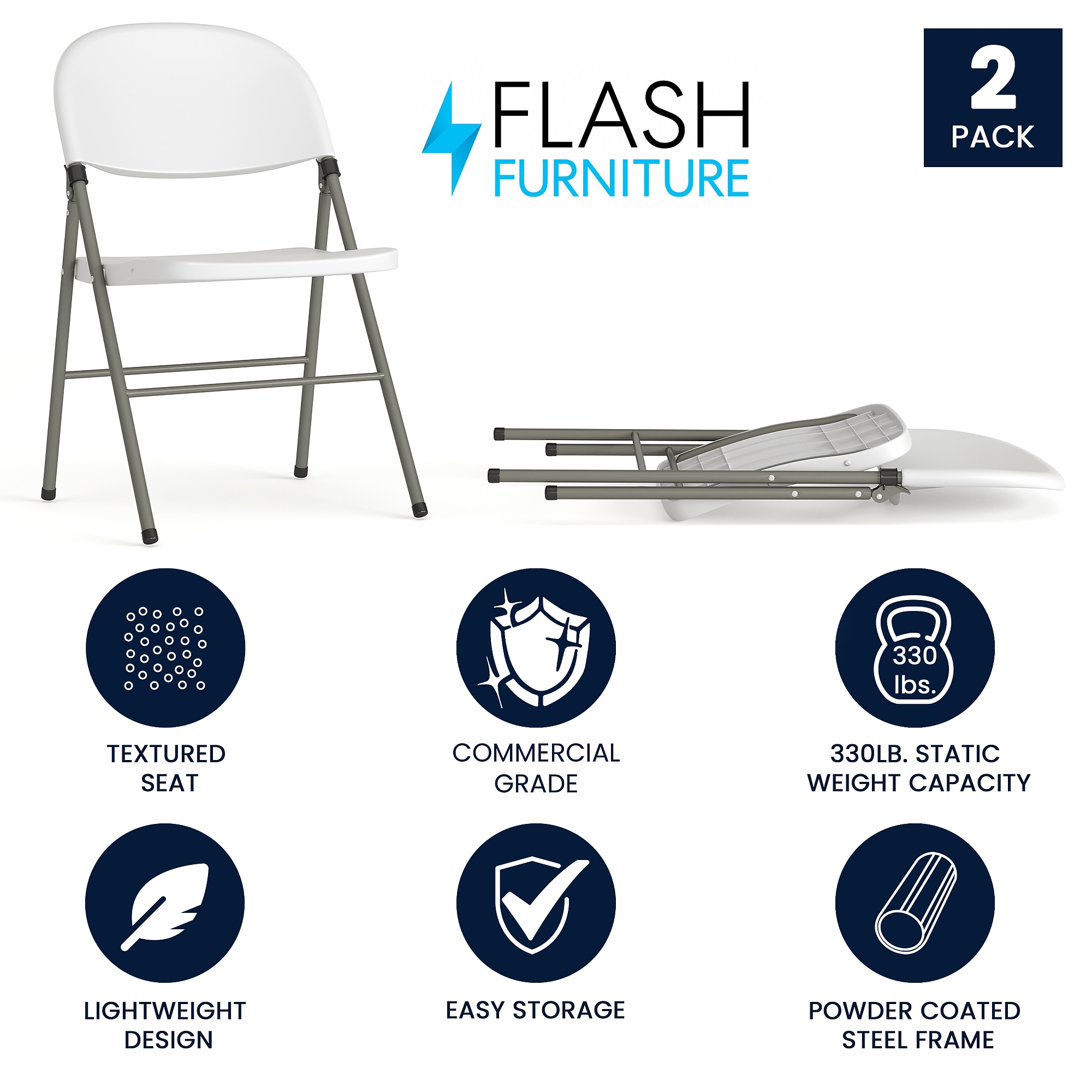 Flash Furniture HERCULES Series Plastic Folding Chair, White, 2/Pack (2DADYCD70WH) Sansujyuku sansujyuku.com