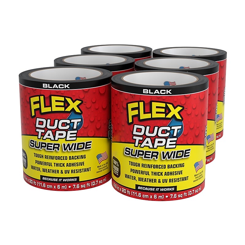 Flex Seal Super Wide Heavy Duty Duct Tape, 4.6" x 6.7 yds., Black, 6/Pack (DTBLKR4620-CS) image 1