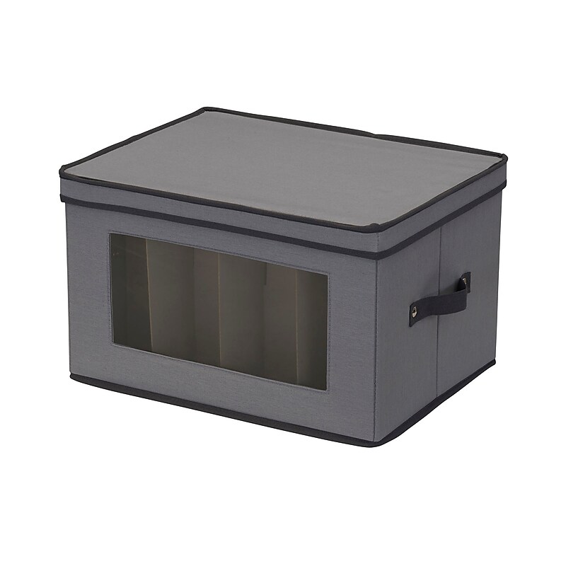 Household Essentials Large Stackable Folding Fabric Stemware Storage Box, 10.5" x 16.5"x 13", 39 Qt., Gray (52540-1) image 1