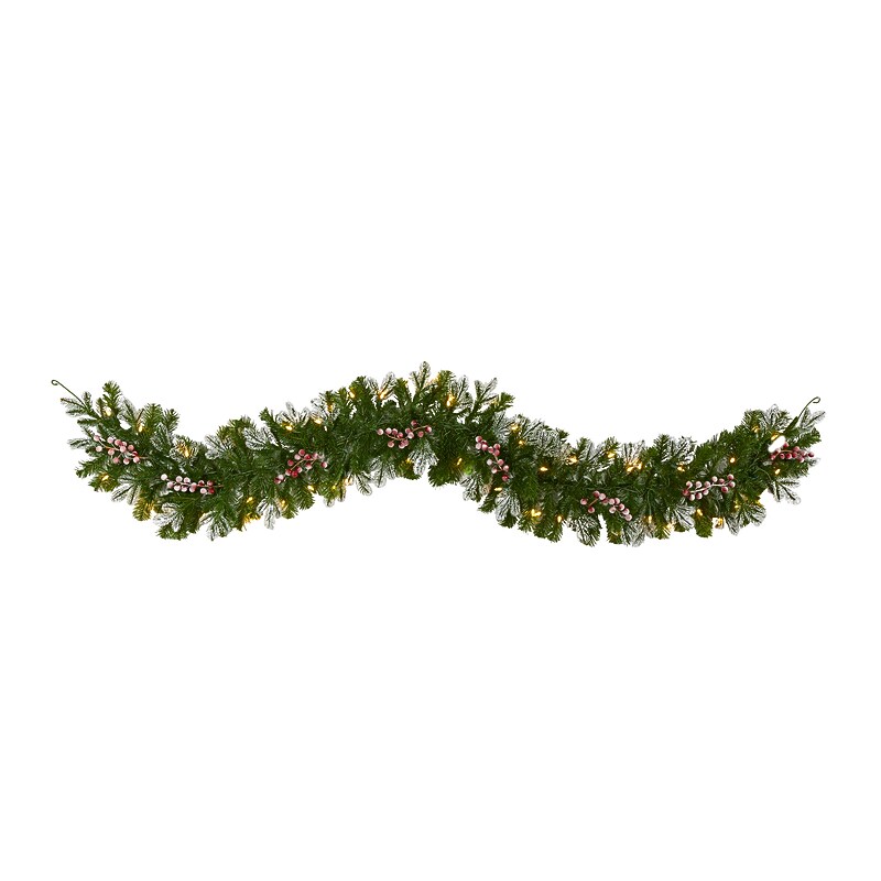Nearly Natural Snow Tipped Artificial Christmas Garland with Berries, 6' (4464) image 1